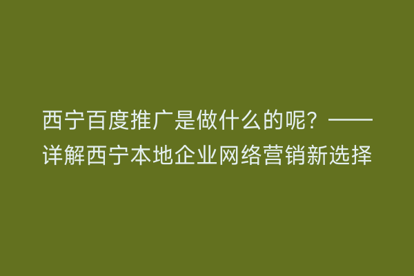 西宁百度推广是做什么的呢？详解西宁本地企业网络营销新选择