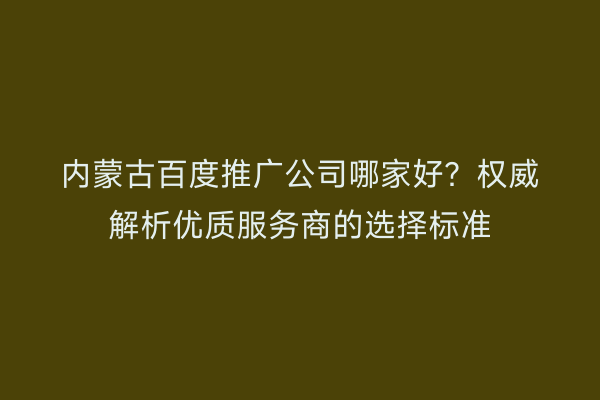 内蒙古百度推广公司哪家好？权威解析优质服务商的选择标准