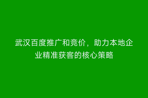 武汉百度推广和竞价，助力本地企业精准获客的核心策略