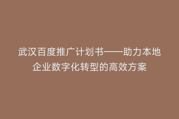 武汉百度推广计划书——助力本地企业数字化转型的高效方案