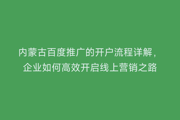 内蒙古百度推广的开户流程详解，企业如何高效开启线上营销之路