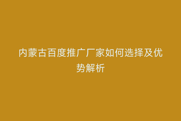 内蒙古百度推广厂家如何选择及优势解析