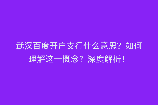武汉百度开户支行什么意思？如何理解这一概念？深度解析！