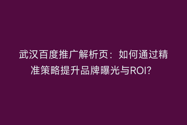 武汉百度推广解析页：如何通过精准策略提升品牌曝光与ROI？