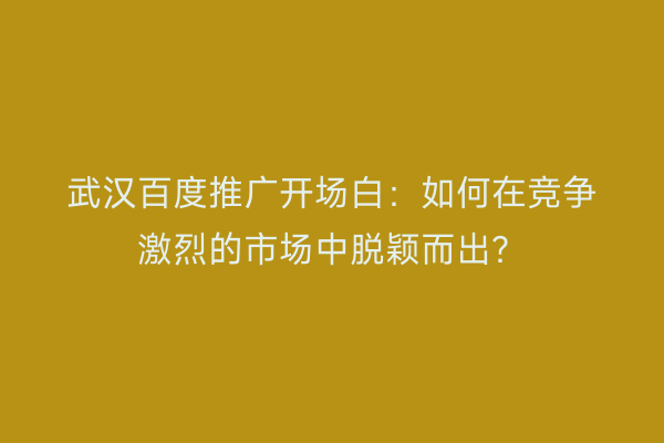 武汉百度推广开场白：如何在竞争激烈的市场中脱颖而出？