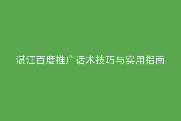 湛江百度推广话术技巧与实用指南