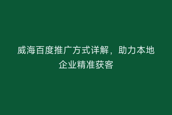 威海百度推广方式详解,助力本地企业精准获客
