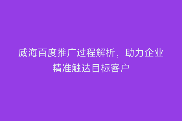 威海百度推广过程解析，助力企业精准触达目标客户