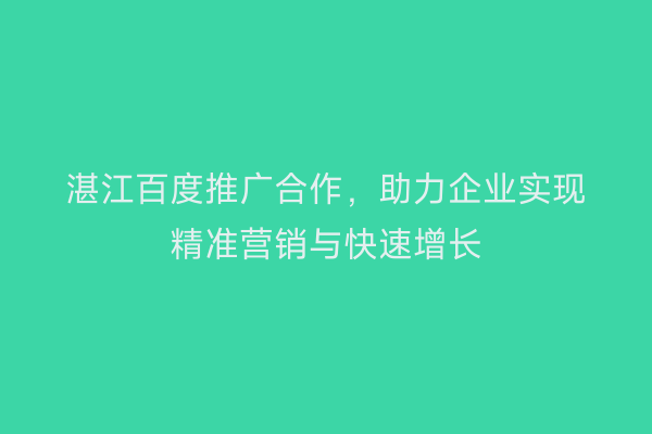 湛江百度推广合作,助力企业实现精准营销与快速增长