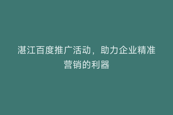 湛江百度推广活动，助力企业精准营销的利器