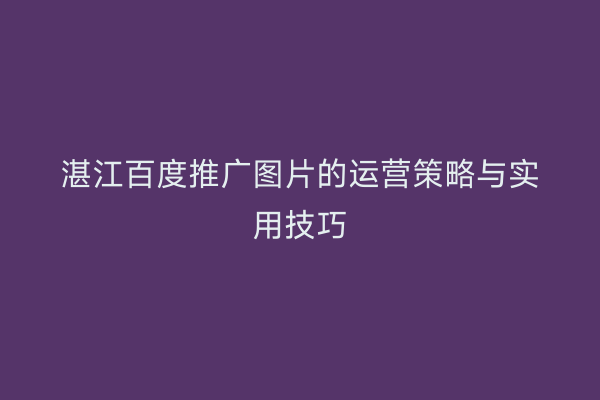 湛江百度推广图片的运营策略与实用技巧