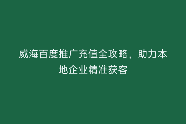 威海百度推广充值全攻略，助力本地企业精准获客
