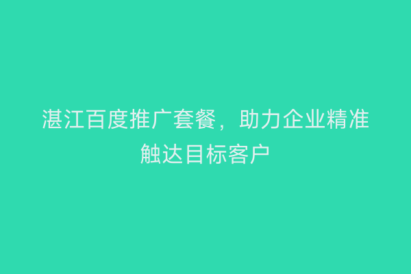 湛江百度推广套餐,助力企业精准触达目标客户