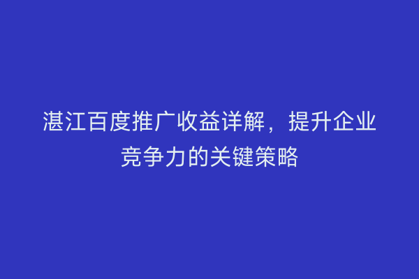 湛江百度推广收益详解,提升企业竞争力的关键策略