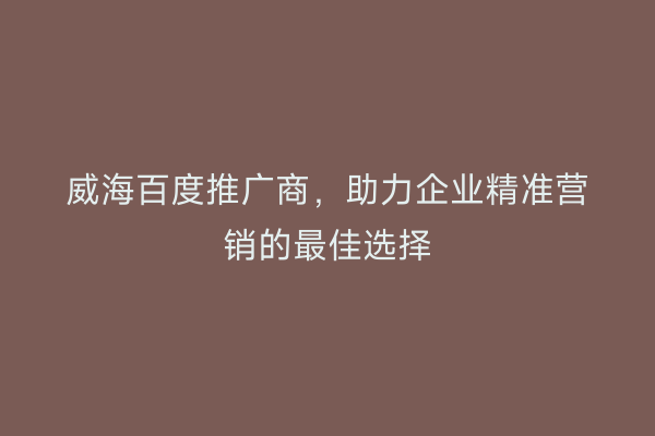 威海百度推广商,助力企业精准营销的最佳选择