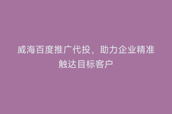 威海百度推广代投，助力企业精准触达目标客户