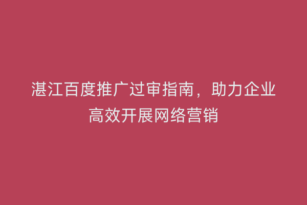 湛江百度推广过审指南,助力企业高效开展网络营销