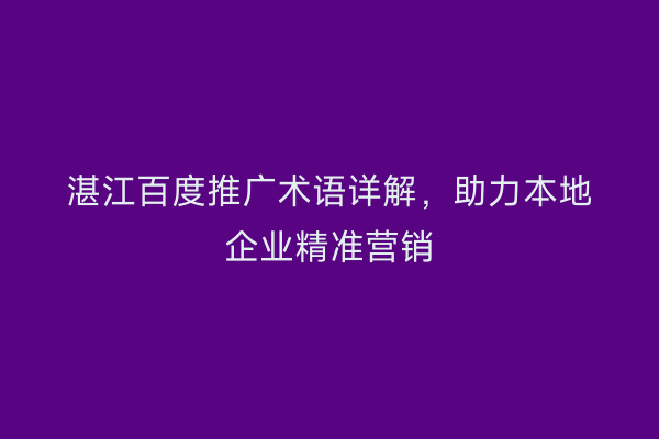 湛江百度推广术语详解,助力本地企业精准营销