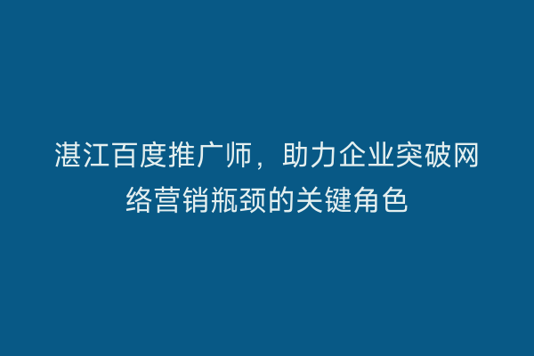 湛江百度推广师,助力企业突破网络营销瓶颈的关键角色
