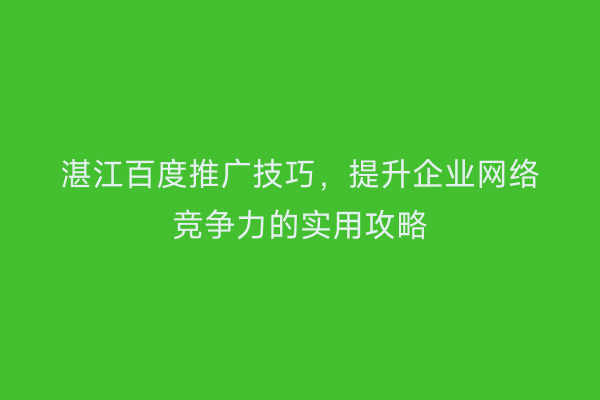 湛江百度推广技巧，提升企业网络竞争力的实用攻略