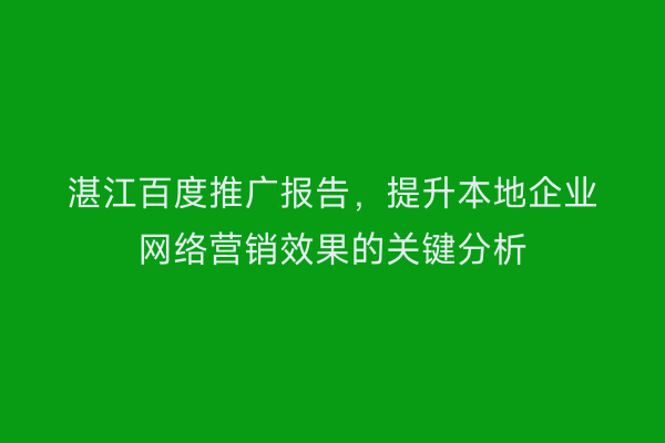 湛江百度推广报告,提升本地企业网络营销效果的关键分析