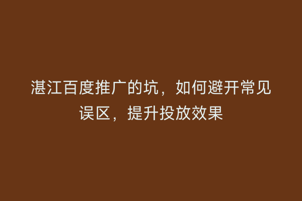 湛江百度推广的坑,如何避开常见误区,提升投放效果