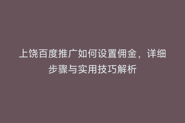上饶百度推广如何设置佣金,详细步骤与实用技巧解析