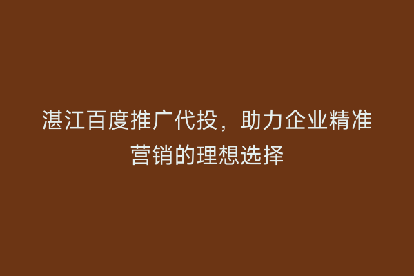 湛江百度推广代投,助力企业精准营销的理想选择