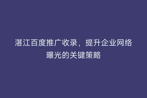 湛江百度推广收录,提升企业网络曝光的关键策略