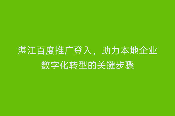 湛江百度推广登入,助力本地企业数字化转型的关键步骤