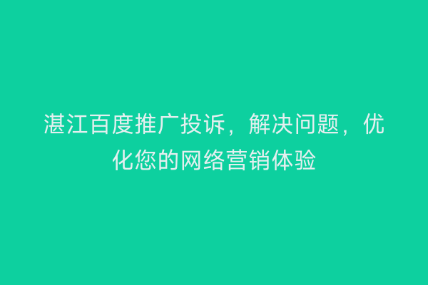 湛江百度推广投诉,解决问题,优化您的网络营销体验