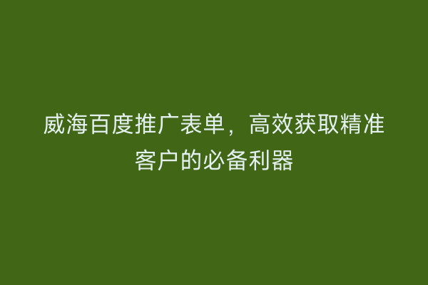 威海百度推广表单，高效获取精准客户的必备利器