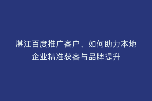 湛江百度推广客户,如何助力本地企业精准获客与品牌提升