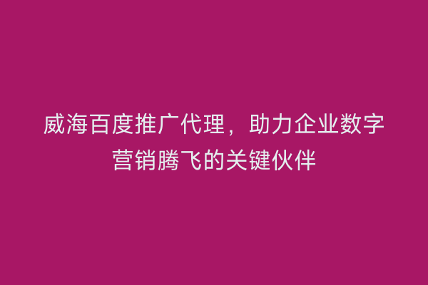 威海百度推广代理，助力企业数字营销腾飞的关键伙伴