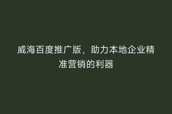 威海百度推广版,助力本地企业精准营销的利器