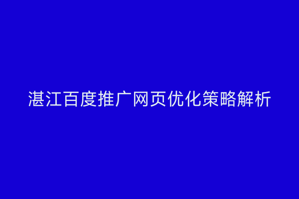 湛江百度推广网页优化策略解析