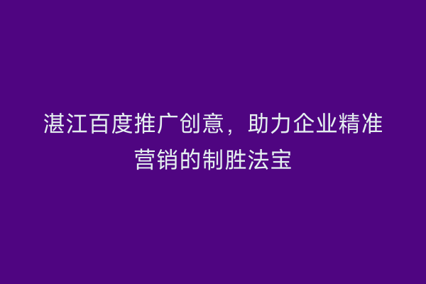 湛江百度推广创意,助力企业精准营销的制胜法宝