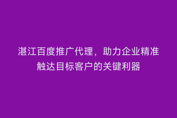 湛江百度推广代理,助力企业精准触达目标客户的关键利器