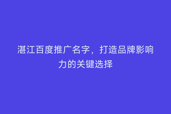 湛江百度推广名字，打造品牌影响力的关键选择