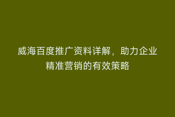 威海百度推广资料详解，助力企业精准营销的有效策略