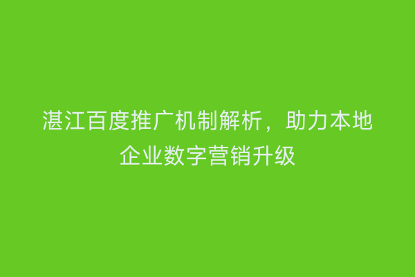 湛江百度推广机制解析，助力本地企业数字营销升级