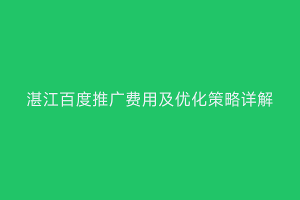 湛江百度推广费用及优化策略详解