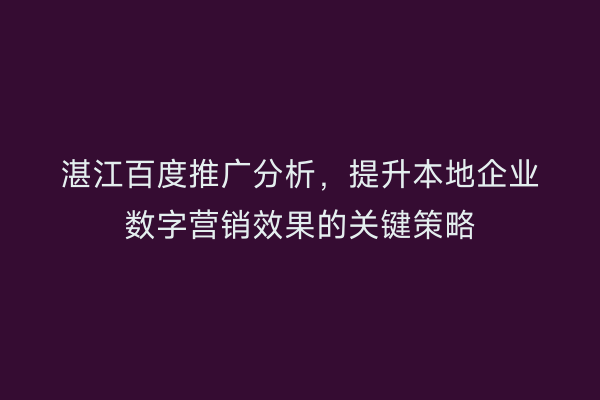 湛江百度推广分析,提升本地企业数字营销效果的关键策略