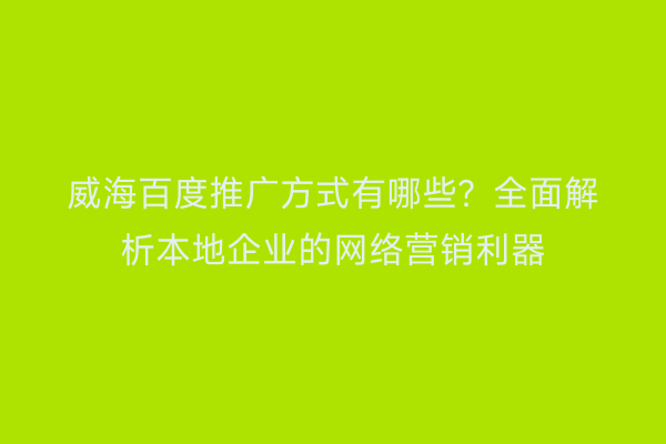 威海百度推广方式有哪些?全面解析本地企业的网络营销利器