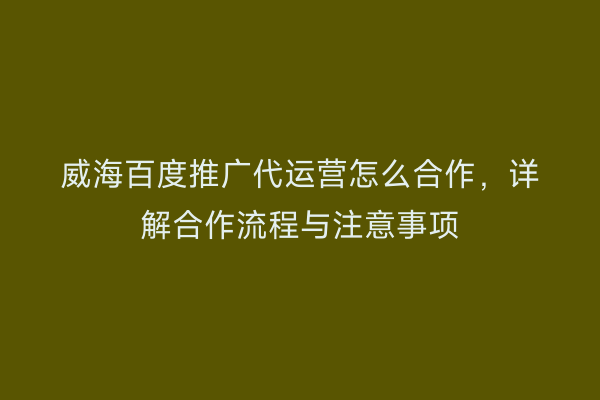 威海百度推广代运营怎么合作,详解合作流程与注意事项
