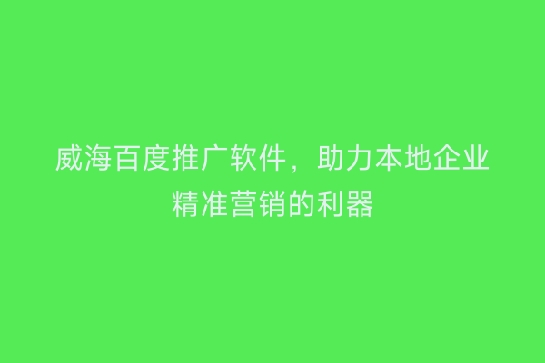 威海百度推广软件,助力本地企业精准营销的利器