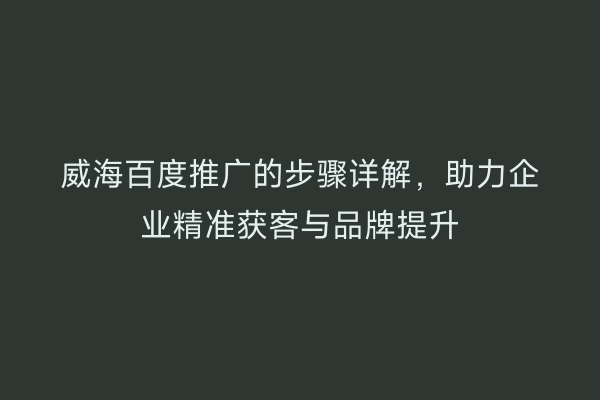 威海百度推广的步骤详解,助力企业精准获客与品牌提升
