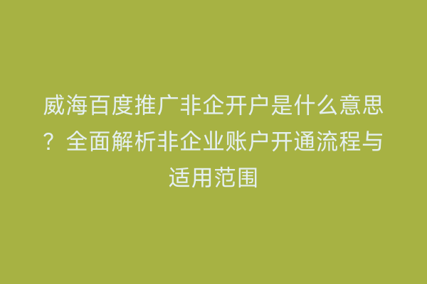 威海百度推广非企开户是什么意思?全面解析非企业账户开通流程与适用范围