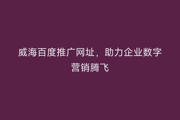 威海百度推广网址,助力企业数字营销腾飞