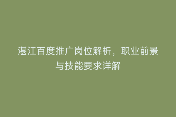 湛江百度推广岗位解析,职业前景与技能要求详解